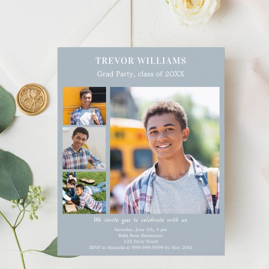 Stoffige blauwe foto Graduation Party uitnodiging