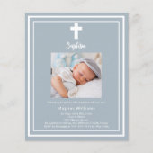 Stoffige blauwe foto jongen doopsel uitnodiging (Voorkant)