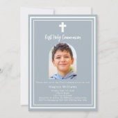 Stoffige blauwe fotoboog Eerste Heilige Communie Kaart (Voorkant)