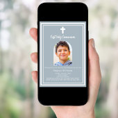 Stoffige blauwe fotoboog Eerste Heilige Communie Kaart