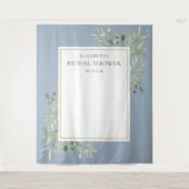 Stoffige blauwe gebladerte bruidsfeest foto achter wandkleed (Voorkant)