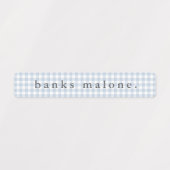 Stoffige Blauwe Gingham Waterdichte Naam Labels (Design 1)