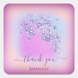 Stoffige Blauwe Glitter Bes Dank Je 16e Glamour Vierkante Sticker