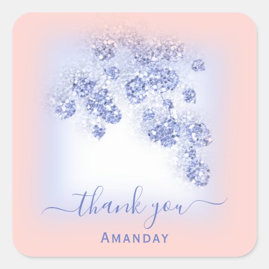 Stoffige Blauwe Glitter Bloem Roze Blush Sweet 16t Vierkante Sticker (Voorkant)