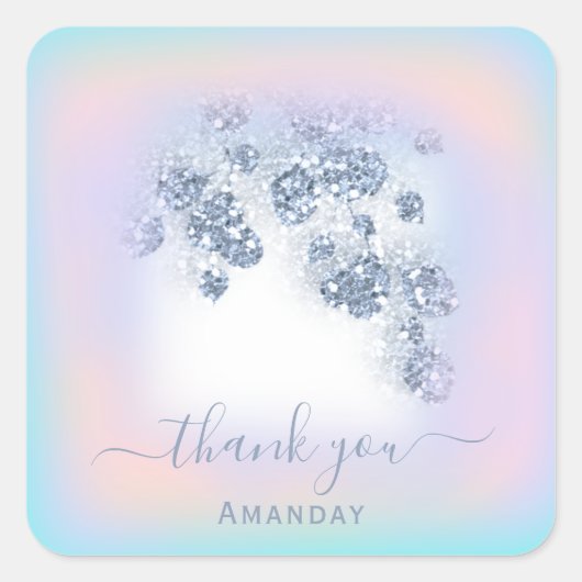 Stoffige Blauwe Glitter Perzik Mint Dank Je 16e Vierkante Sticker (Voorkant)