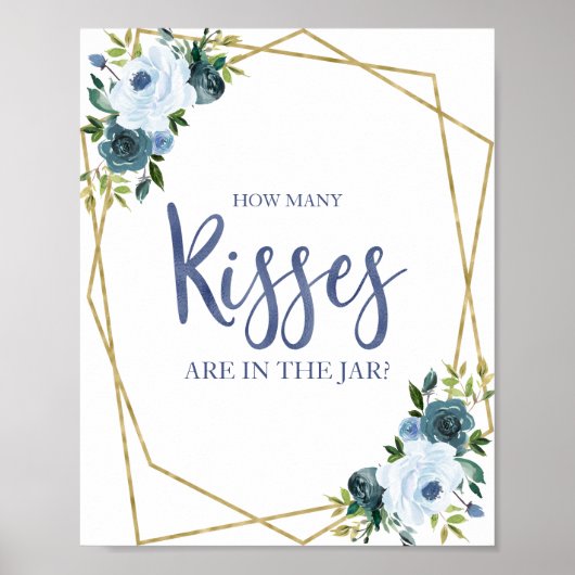 Stoffige Blauwe Gouden Bloem Hoeveel Kus Bord Poster (Voorkant)