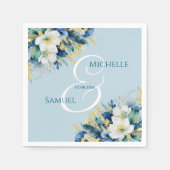 Stoffige Blauwe Gouden Glitter Bloemige Bruiloft Servet (Voorkant)