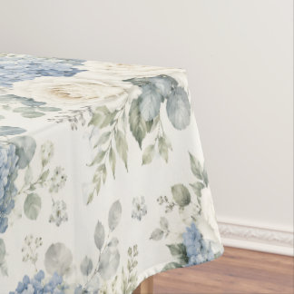 Stoffige Blauwe Hortensia Crème Witte Roos Bloemst Tafelkleed