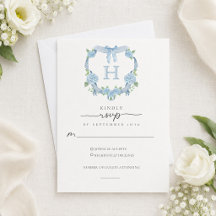 Stoffige Blauwe Hortensia Kuif Monogram Bruiloft
