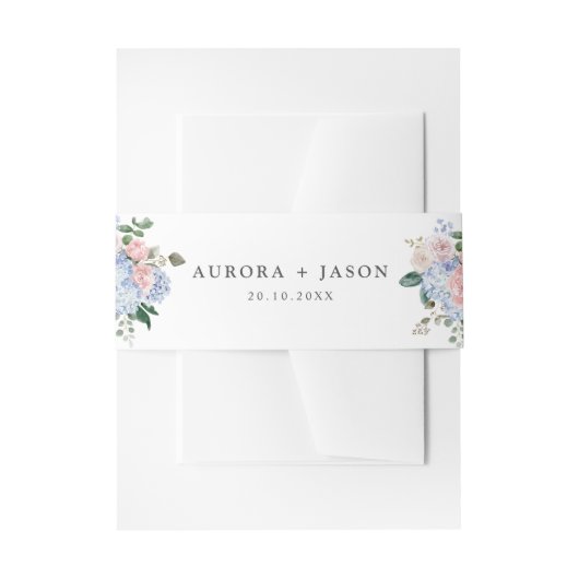 Stoffige blauwe hortensia's bloemenvoornaam bruilo uitnodigingen wikkel (Voorkant Voorbeeld)