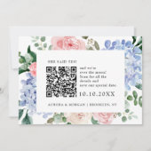 Stoffige blauwe hortensia's pastel roze Foto QR-co Save The Date (Voorkant)