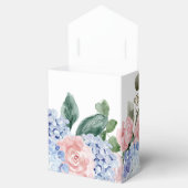 Stoffige blauwe hortensia's pastelroze rozen bruil bedankdoosjes (Geopend)