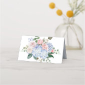Stoffige blauwe hortensia's roze rozen plaats kaar plaatskaartje (Achterkant)
