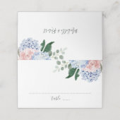 Stoffige blauwe hortensia's roze rozen plaats kaar plaatskaartje (Buitenkant ongevouwen)