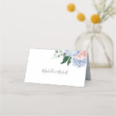 Stoffige blauwe hortensia's roze rozen plaats kaar plaatskaartje (Achterkant)