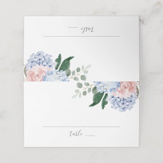 Stoffige blauwe hortensia's roze rozen plaatskaartje (Buitenkant ongevouwen)