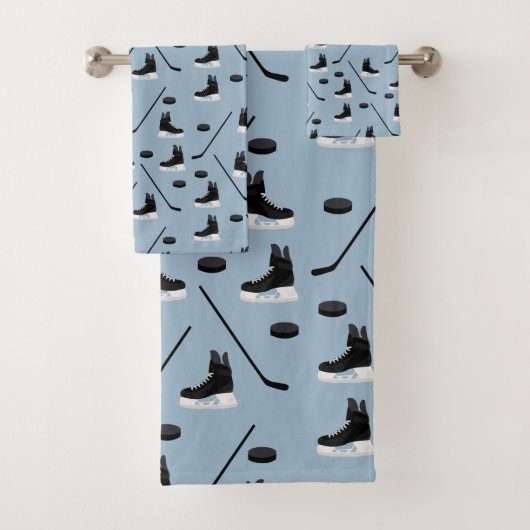 Stoffige Blauwe IJshockey Stick, Schaatsen & Puck  Bad Handdoek (Insitu)