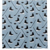 Stoffige Blauwe IJshockey Stick, Schaatsen & Puck  Douchegordijn (Voorkant)