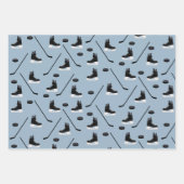 Stoffige Blauwe IJshockey Stick, Schaatsen & Puck Inpakpapier Vel (Voorkant 3)