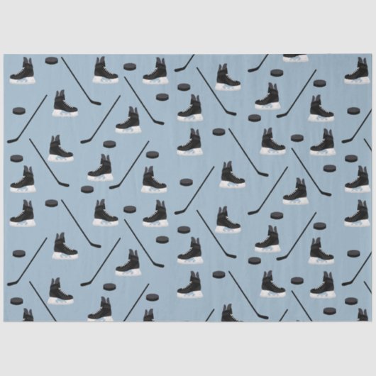 Stoffige Blauwe IJshockey Stick, Schaatsen & Puck  Tissuepapier (Voorkant)