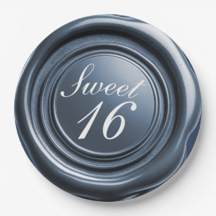 Stoffige blauwe kaars was zegel druppel Sweet 16 b Papieren Bordje