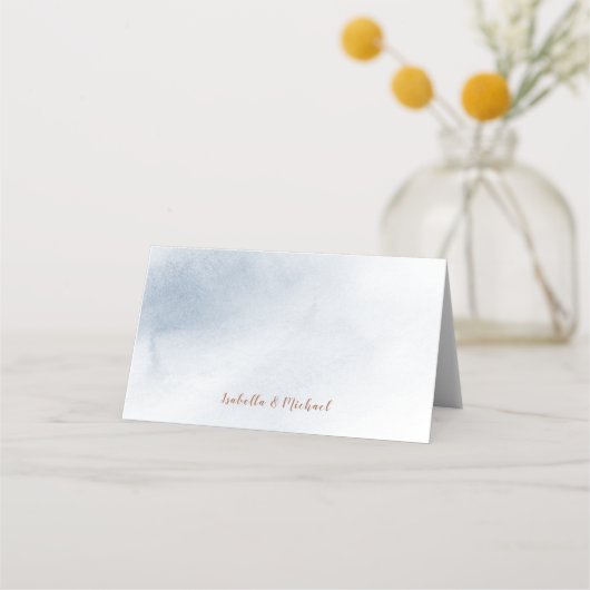 Stoffige blauwe kalligrafie rustieke bruiloft plaa plaatskaartje (Achterkant)