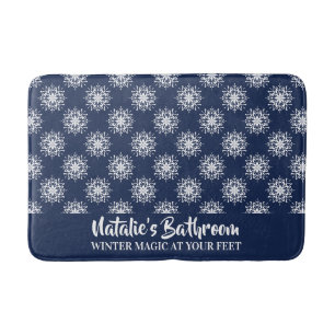 Stoffige Blauwe Kerst Sneeuwvlok Monogram Badmat