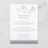 Stoffige blauwe klassieke bloemenbruiloft details informatiekaartje (Voorkant)