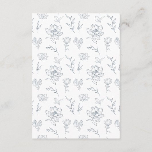 Stoffige blauwe klassieke bloemenbruiloft details  informatiekaartje (Achterkant)