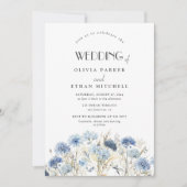 STOFFIGE Blauwe Korenbloem Wildflower Elegante Bru Kaart (Voorkant)