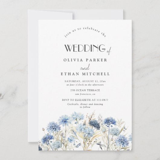 STOFFIGE Blauwe Korenbloem Wildflower Elegante Bru Kaart (Voorkant)