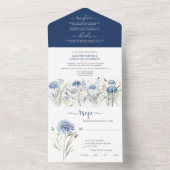 Stoffige blauwe korenbloemen, zoete William bruilo All In One Uitnodiging (Binnen)