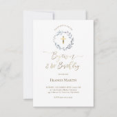 stoffige blauwe krans | Doop en 1e verjaardag Kaart (Voorkant)