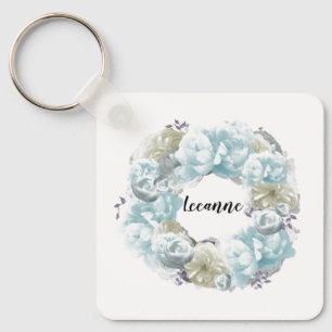 Stoffige Blauwe Krans Gepersonaliseerde Sleutelhan Sleutelhanger