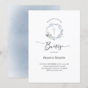 stoffige blauwe krans waterverf Bautizo Invitation Kaart