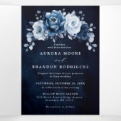 Stoffige Blauwe Leiste Navy Bloemige Botanische Tr Drieluik Aankondiging (Binnenkant midden)