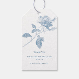 Stoffige Blauwe Lijn Kunst Roos Dank U Trouwfeest Cadeaulabel