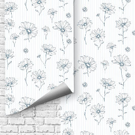 Stoffige Blauwe Madelief Esthetische Cottagecore B Behang