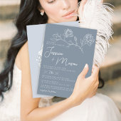 Stoffige blauwe magnolia minimalistische bruiloft  kaart