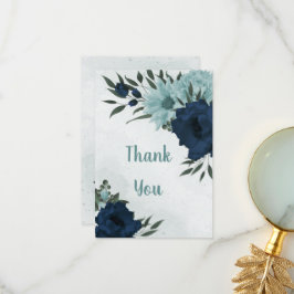 Stoffige blauwe & marine bloemen botanisch bedankkaart