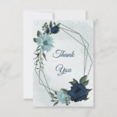 Stoffige blauwe & marine bloemen botanisch bedankkaart (Voorkant)