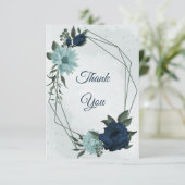 Stoffige blauwe & marine bloemen botanisch bedankkaart (Staand voorkant)