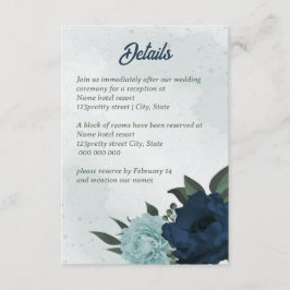 Stoffige blauwe & marine bloemen botanische bruilo informatiekaartje