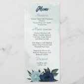 Stoffige blauwe & marine bloemen botanische bruilo menu (Voorkant)