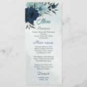 Stoffige blauwe & marine bloemen botanische bruilo menu (Voorkant)