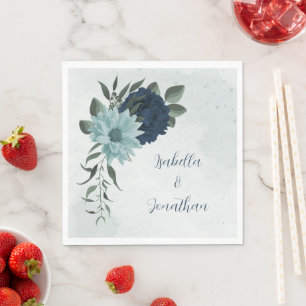 Stoffige blauwe marine bloemen botanische bruiloft servet
