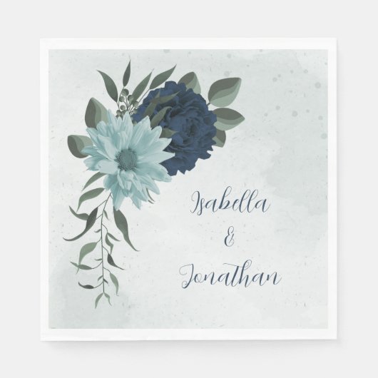 Stoffige blauwe marine bloemen botanische bruiloft servet (Voorkant)