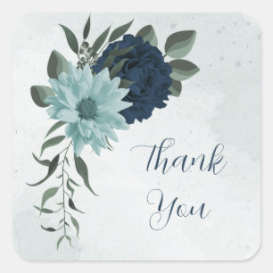 Stoffige blauwe marine bloemen botanische dank u vierkante sticker