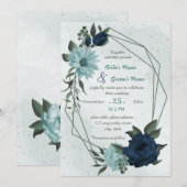 Stoffige blauwe & marine bloemen geometrische brui kaart (Voorkant / Achterkant)