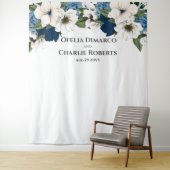 Stoffige Blauwe Marine Witte Aquarel Achterwand Wandkleed (In situ)